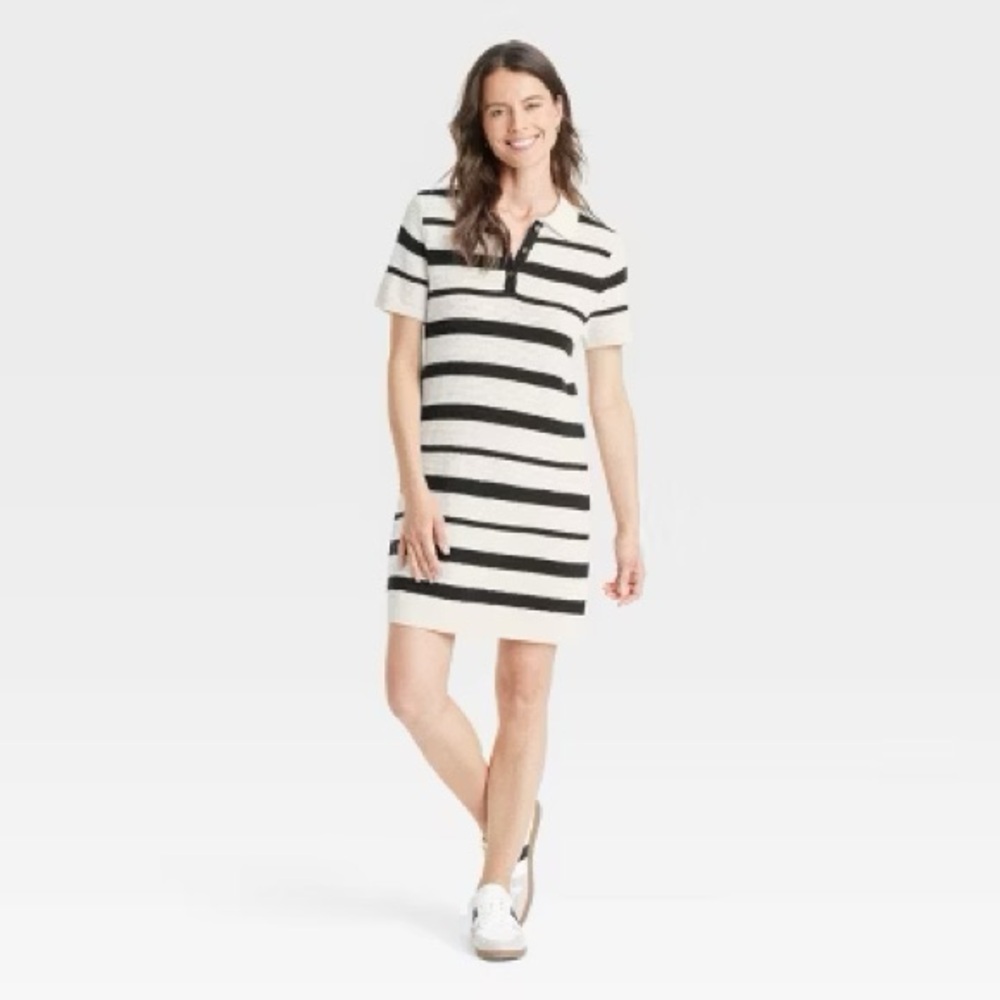 Universal Thread Knit Short Sleeve Mini T-Shirt Dress Cream Black Size Small